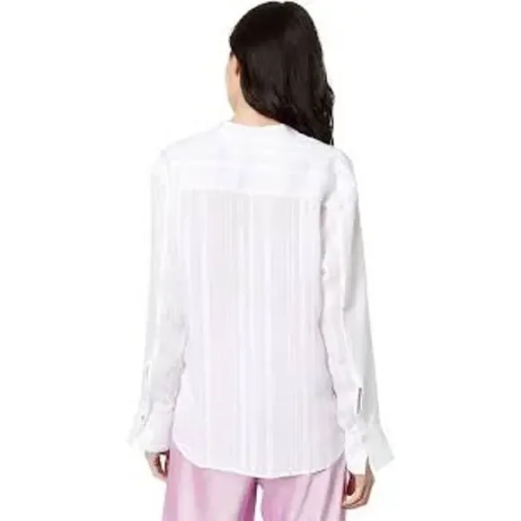 Vince Drapey Long Sleeve Stripe Band Collar Shirt Optic White V933612803-137O XS